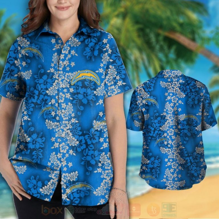 Nfl Los Angeles Chargers Hibiscus Full Blue Hawaiian Shirt, Short - Hot Sale 2025