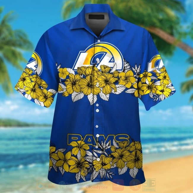 Nfl Los Angeles Rams Blue-Yellow And Hiibscus Hawaiian Shirt, Short - Hot Sale 2025