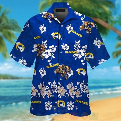 Nfl Los Angeles Rams Dark Blue With Hiibscus Hawaiian Shirt, Short - Hot Sale 2025