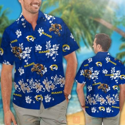 Nfl Los Angeles Rams Dark Blue With Hiibscus Hawaiian Shirt, Short - Hot Sale 2025