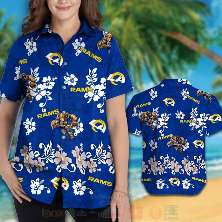 Nfl Los Angeles Rams Dark Blue With Hiibscus Hawaiian Shirt, Short - Hot Sale 2025