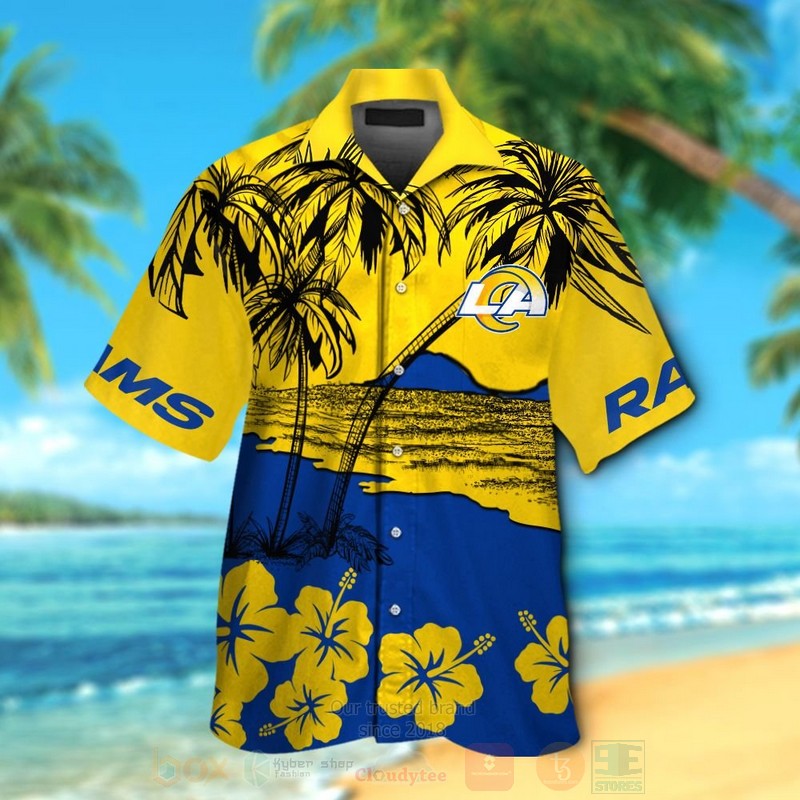 Nfl Los Angeles Rams Yellow-Blue Coconut Tree Hawaiian Shirt, Short - Hot Sale 2025