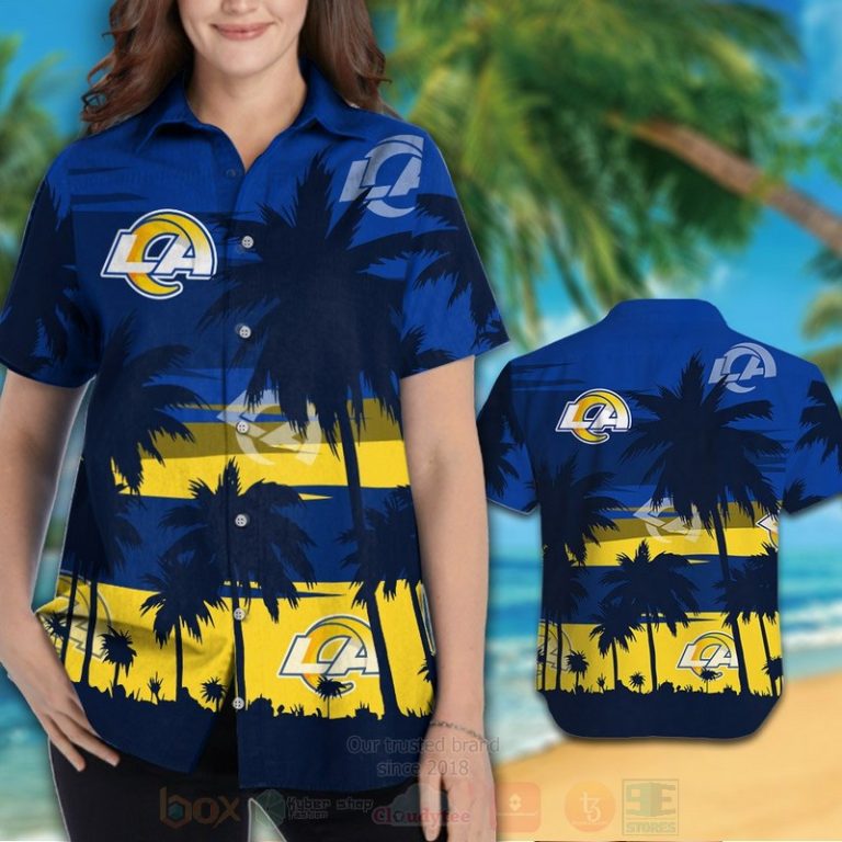 Nfl Los Angeles Rams Yellow-Blue With Coconut Tree Hawaiian Shirt, Short - Hot Sale 2025