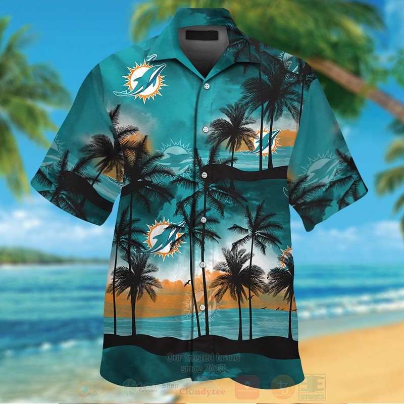 Nfl Miami Dolphins Aqua Green-Black Coconut Tree Hawaiian Shirt, Short - Hot Sale 2025