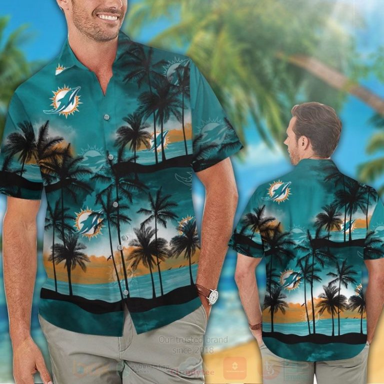 Nfl Miami Dolphins Aqua Green-Black Coconut Tree Hawaiian Shirt, Short - Hot Sale 2025