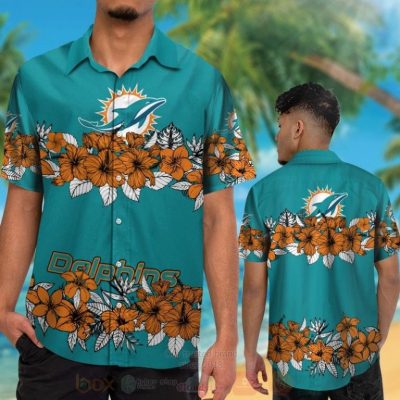 Nfl Miami Dolphins Aqua Green-Orange Hiibscus Flower Hawaiian Shirt, Short - Hot Sale 2025