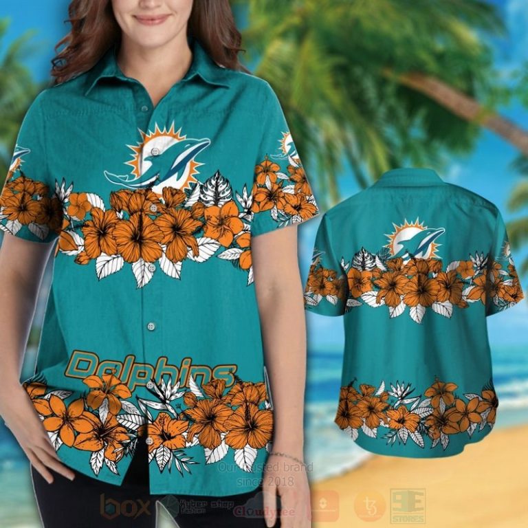 Nfl Miami Dolphins Aqua Green-Orange Hiibscus Flower Hawaiian Shirt, Short - Hot Sale 2025