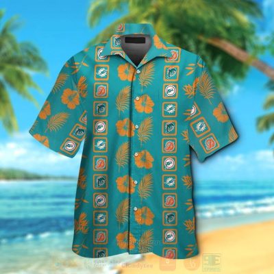 Nfl Miami Dolphins Aqua Green-Orange Hiibscus Hawaiian Shirt, Short - Hot Sale 2025