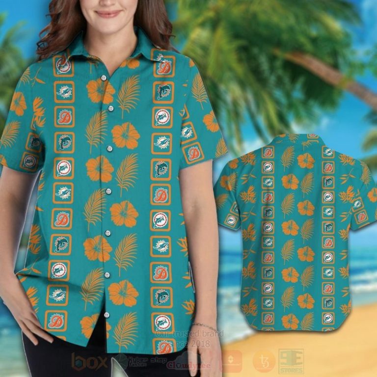 Nfl Miami Dolphins Aqua Green-Orange Hiibscus Hawaiian Shirt, Short - Hot Sale 2025