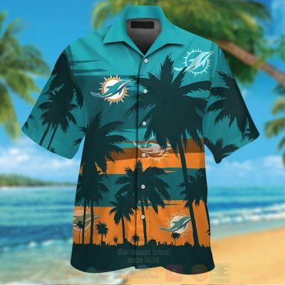 Nfl Miami Dolphins Aqua Green-Orange And Coconut Tree Hawaiian Shirt, Short - Hot Sale 2025