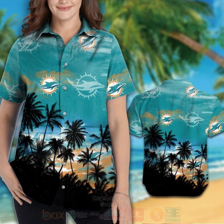Nfl Miami Dolphins Aqua Green With Coconut Tree Hawaiian Shirt, Short - Hot Sale 2025