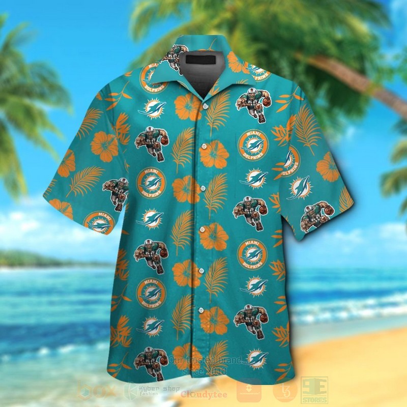 Nfl Miami Dolphins Aqua Green And Orange Hiibscus Hawaiian Shirt, Short - Hot Sale 2025