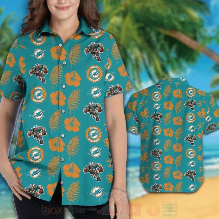 Nfl Miami Dolphins Aqua Green And Orange Hiibscus Hawaiian Shirt, Short - Hot Sale 2025