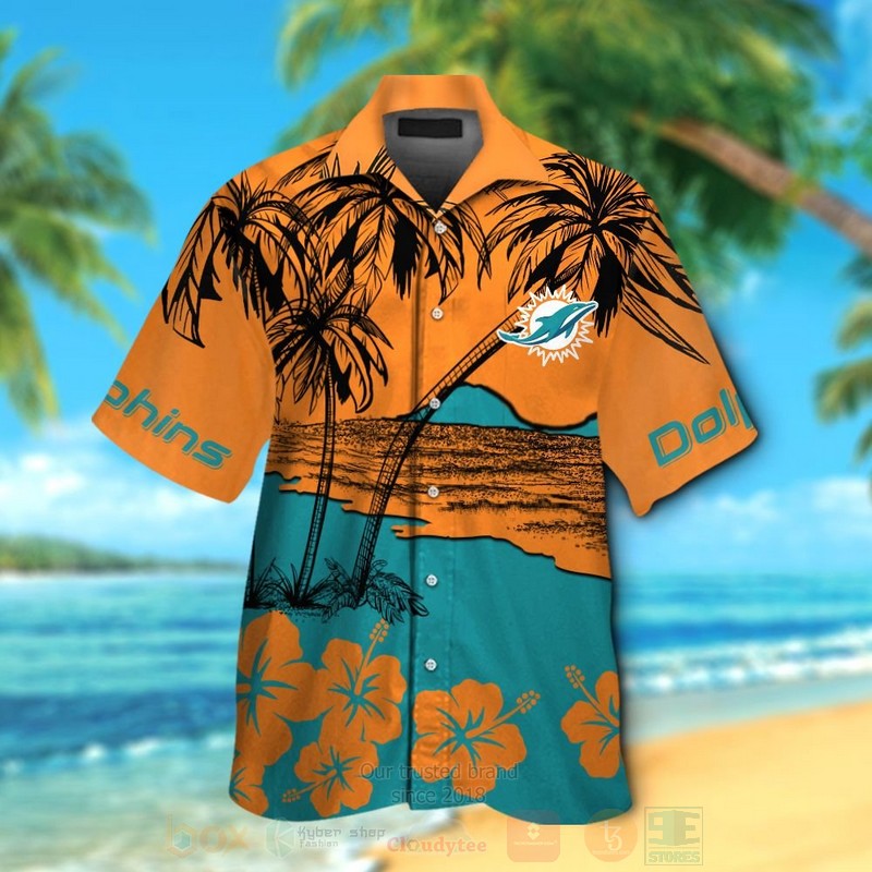Nfl Miami Dolphins Orange-Aqua Green Coconut Tree Hawaiian Shirt, Short - Hot Sale 2025