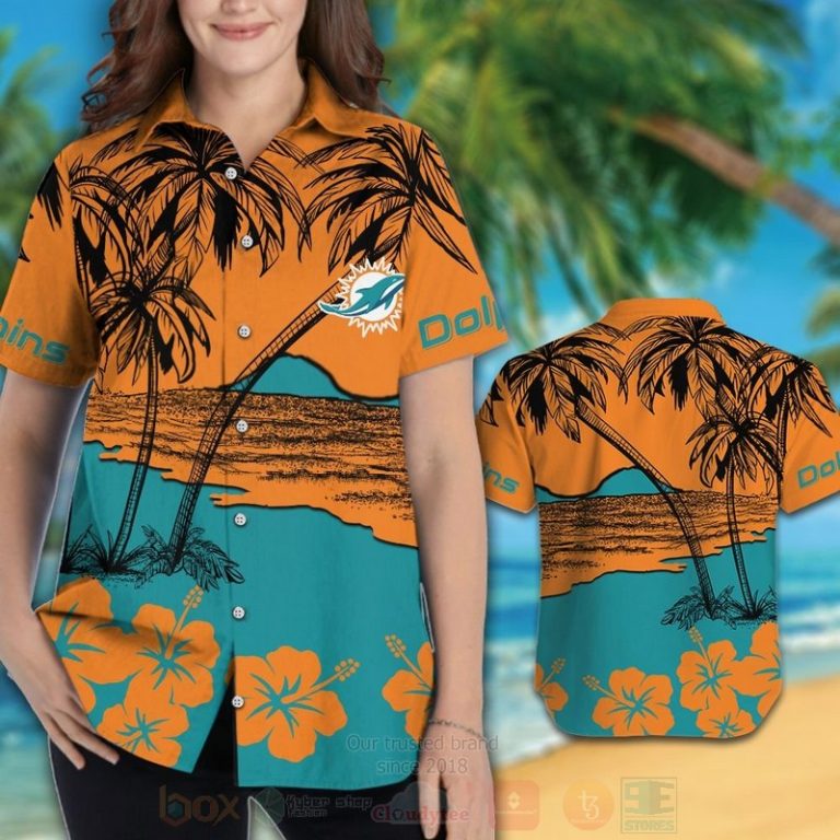 Nfl Miami Dolphins Orange-Aqua Green Coconut Tree Hawaiian Shirt, Short - Hot Sale 2025