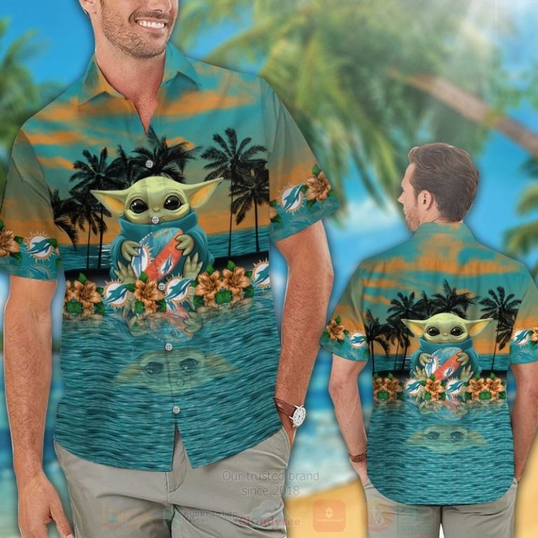 Nfl Miami Dolphins And Baby Yoda Hawaiian Shirt, Short - Hot Sale 2025