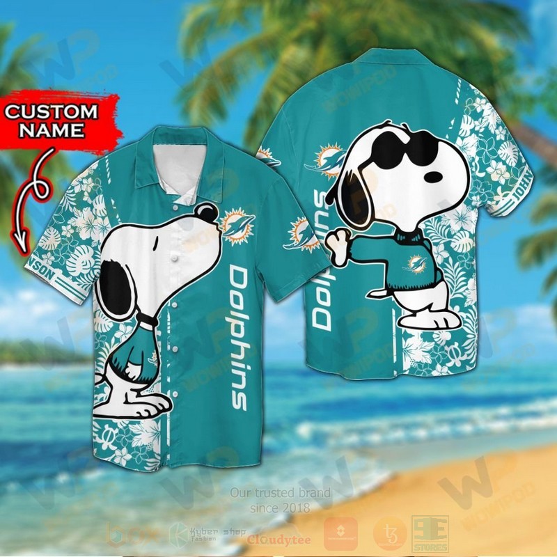 Nfl Miami Dolphins And Snoopy Custom Name Hawaiian Shirt, Short - Hot Sale 2025