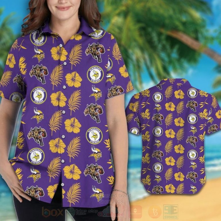 Nfl Minnesota Vikings Logo And Yellow Hiibscus Hawaiian Shirt, Short - Hot Sale 2025