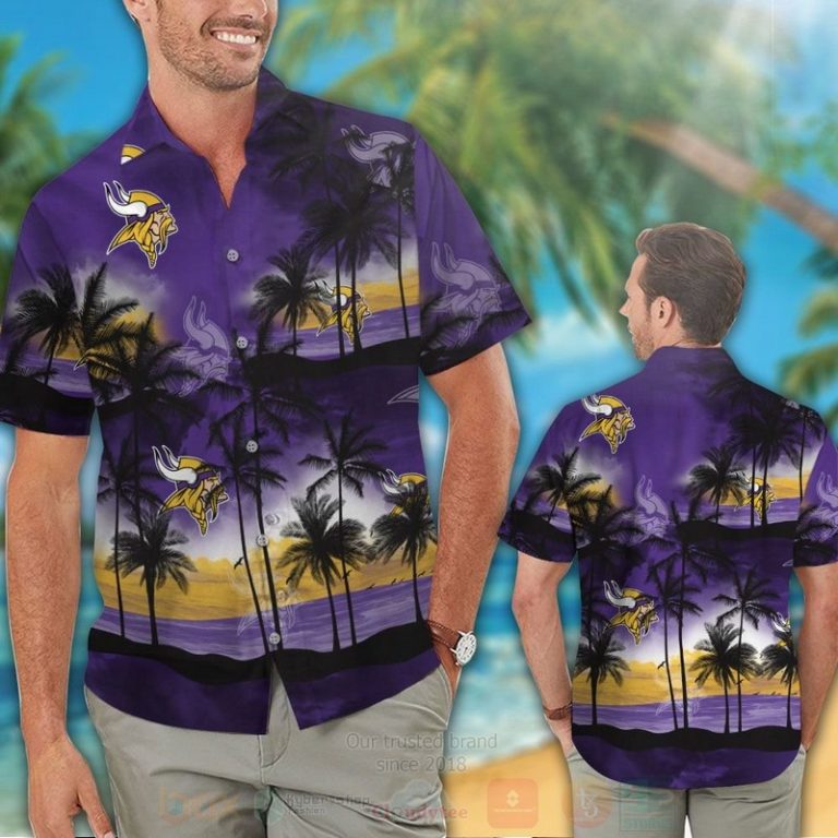 Nfl Minnesota Vikings Sky And Coconut Tree Purple Hawaiian Shirt, Short - Hot Sale 2025