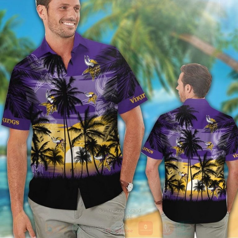 Nfl Minnesota Vikings Sun And Coconut Tree Hawaiian Shirt, Short - Hot Sale 2025