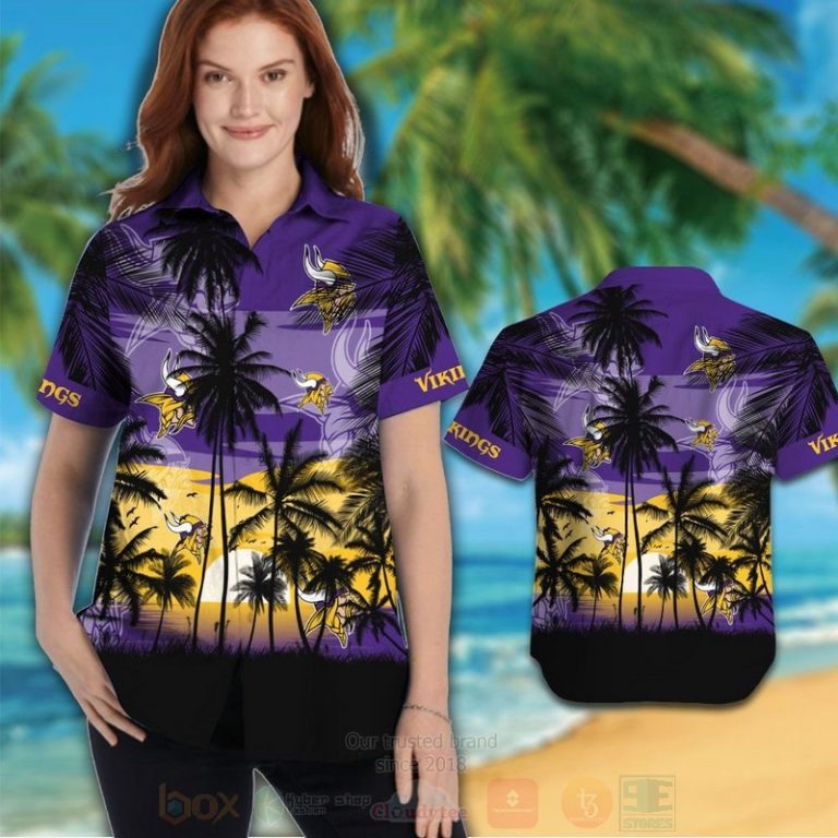 Nfl Minnesota Vikings Sun And Coconut Tree Hawaiian Shirt, Short - Hot Sale 2025