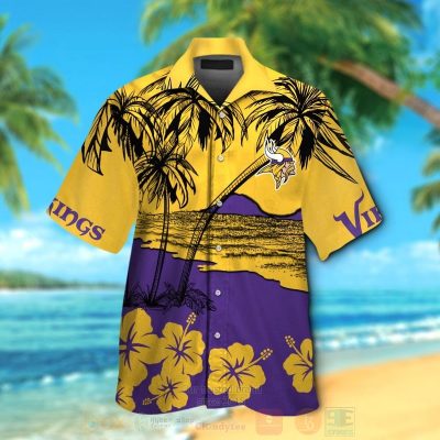 Nfl Minnesota Vikings Yellow-Purple Coconut Tree Hawaiian Shirt, Short - Hot Sale 2025
