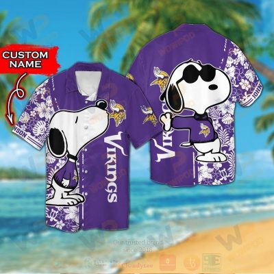 Nfl Minnesota Vikings And Snoopy Custom Name Hawaiian Shirt, Short - Hot Sale 2025