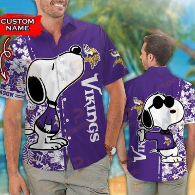 Nfl Minnesota Vikings And Snoopy Custom Name Hawaiian Shirt, Short - Hot Sale 2025