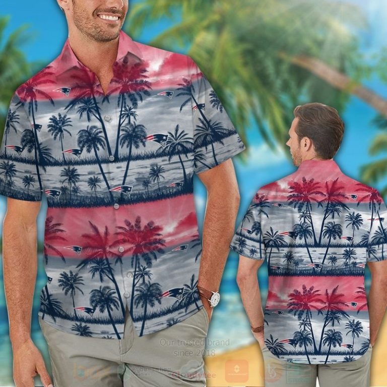Nfl New England Patriots Light Red-Navy Coconut Tree Hawaiian Shirt, Short - Hot Sale 2025