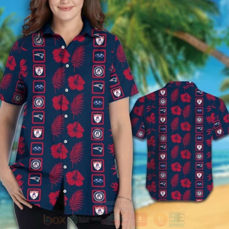 Nfl New England Patriots Logos Navy-Red Hiibscus Hawaiian Shirt, Short - Hot Sale 2025