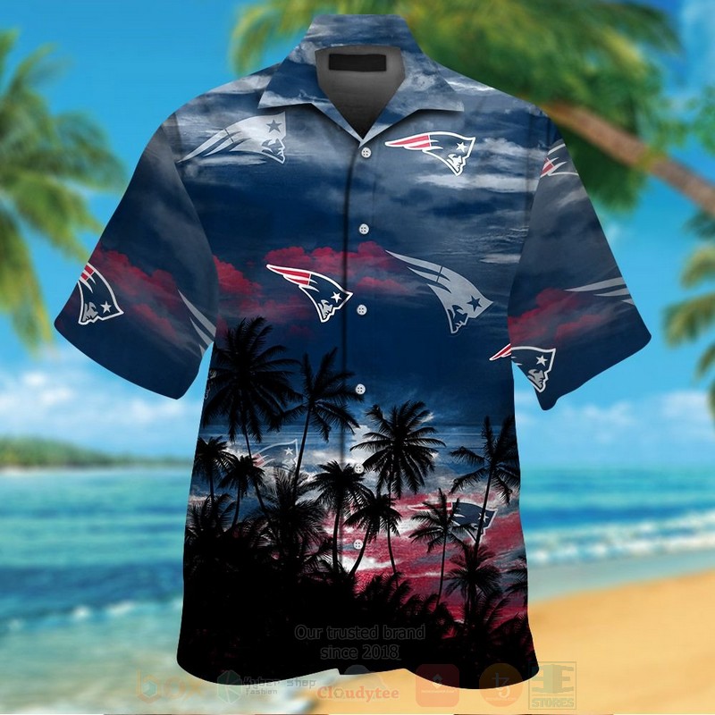 Nfl New England Patriots Navy-Black Coconut Tree Hawaiian Shirt, Short - Hot Sale 2025