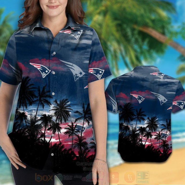 Nfl New England Patriots Navy-Black Coconut Tree Hawaiian Shirt, Short - Hot Sale 2025