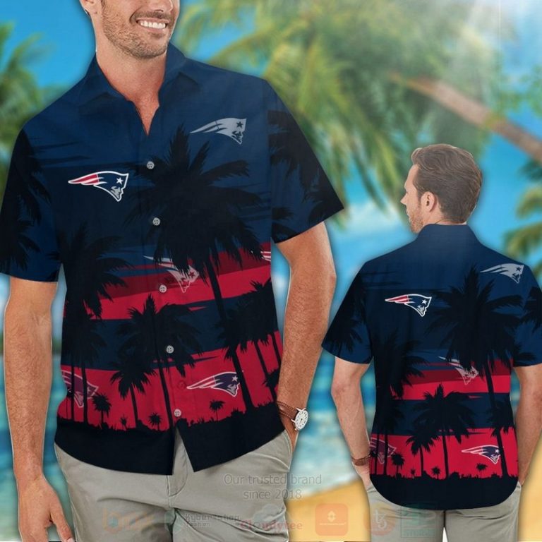 Nfl New England Patriots Red-Navy-Black Coconut Tree Hawaiian Shirt, Short - Hot Sale 2025