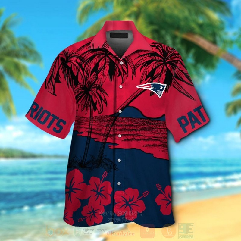 Nfl New England Patriots Red-Navy Coconut Tree Hawaiian Shirt, Short - Hot Sale 2025