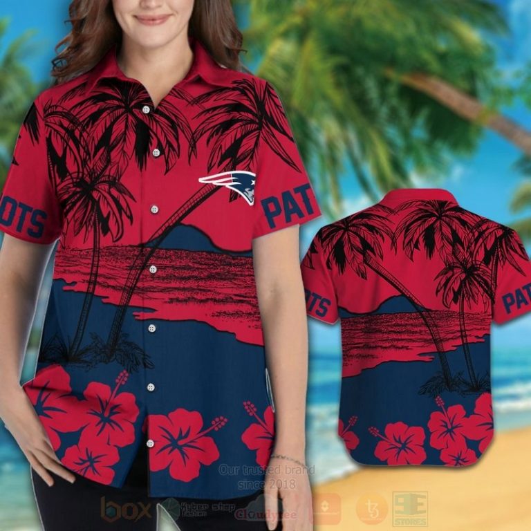 Nfl New England Patriots Red-Navy Coconut Tree Hawaiian Shirt, Short - Hot Sale 2025
