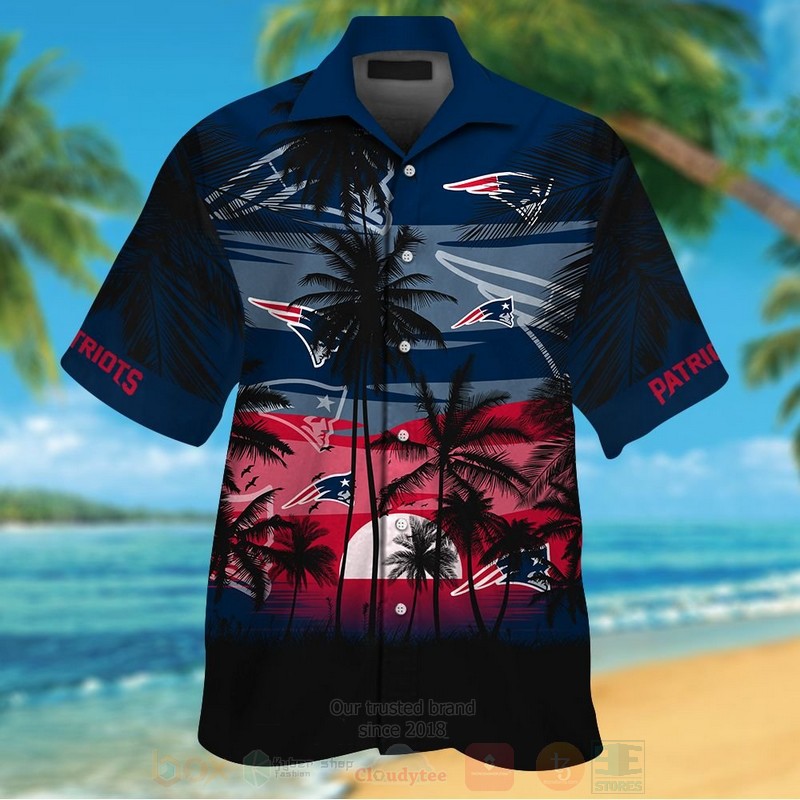 Nfl New England Patriots Sun And Coconut Tree Navy-Black Hawaiian Shirt, Short - Hot Sale 2025