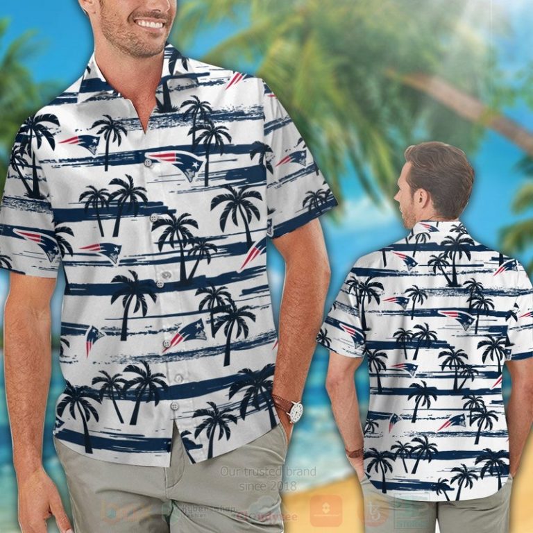 Nfl New England Patriots White-Navy Coconut Tree Hawaiian Shirt, Short - Hot Sale 2025