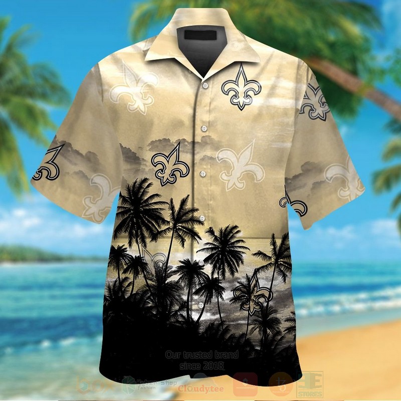 Nfl New Orleans Saints Cream-Black Coconut Tree Hawaiian Shirt, Short - Hot Sale 2025