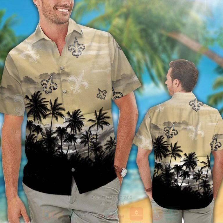 Nfl New Orleans Saints Cream-Black Coconut Tree Hawaiian Shirt, Short - Hot Sale 2025