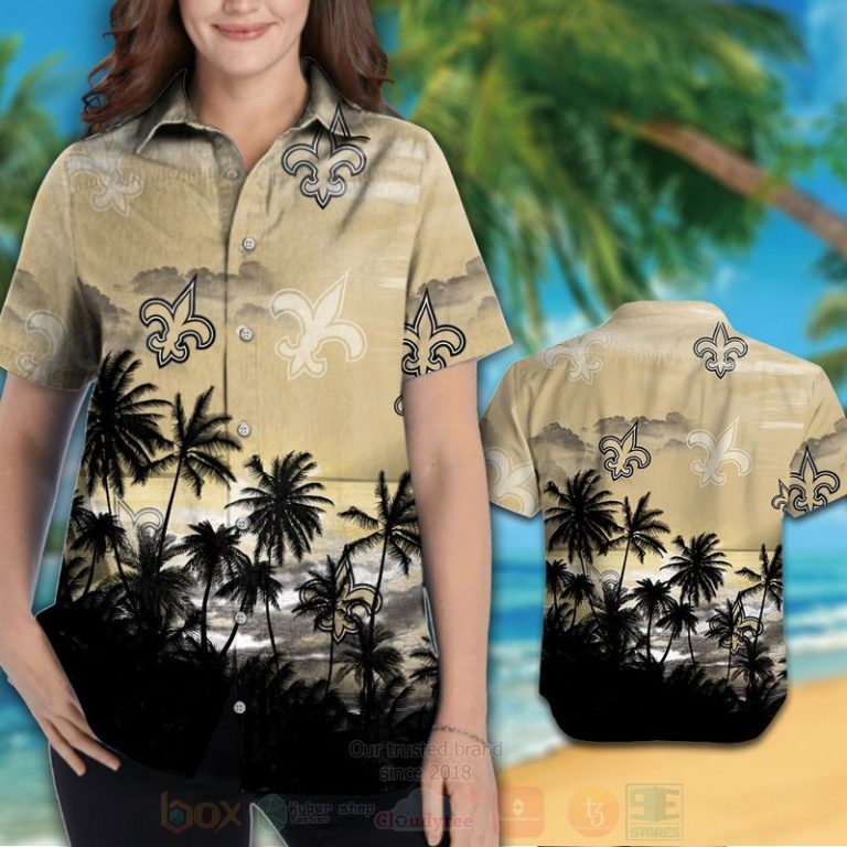 Nfl New Orleans Saints Cream-Black Coconut Tree Hawaiian Shirt, Short - Hot Sale 2025