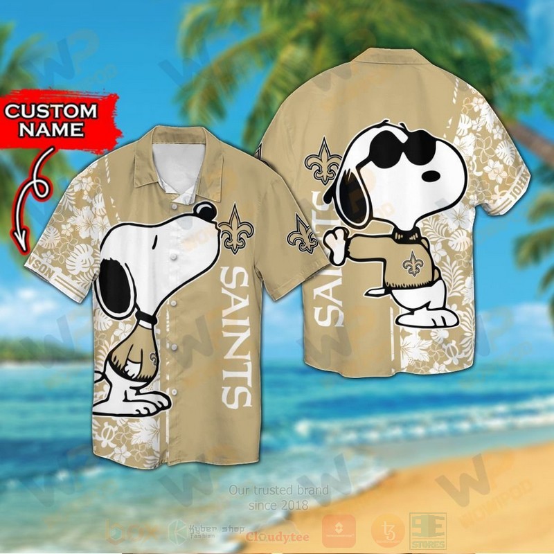 Nfl New Orleans Saints And Snoopy Custom Name Hawaiian Shirt, Short - Hot Sale 2025
