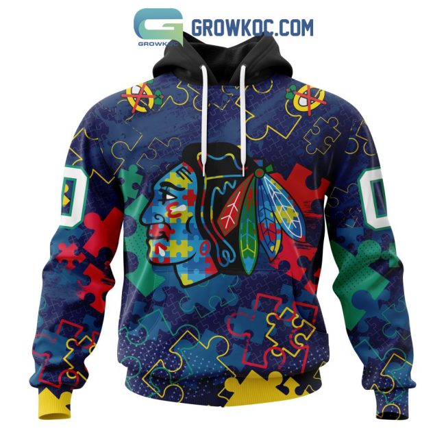 NHL Chicago BlackHawks Puzzle Fearless Against Autism Awareness Hoodie T Shirt