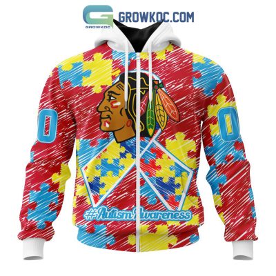 NHL Chicago Blackhawks Puzzle Autism Awareness Personalized Hoodie T Shirt