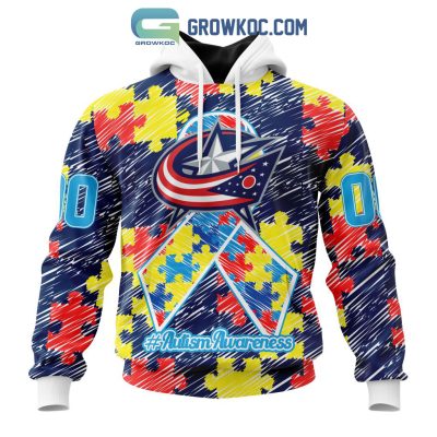 NHL Columbus Blue Jackets Puzzle Autism Awareness Personalized Hoodie T Shirt