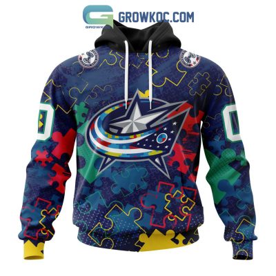 NHL Columbus Blue Jackets Puzzle Fearless Against Autism Awareness Hoodie T Shirt