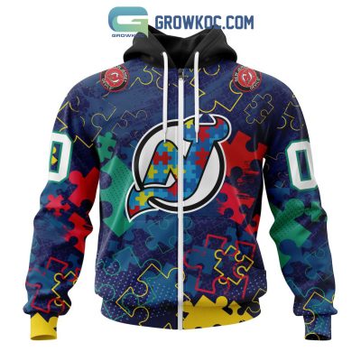 NHL New Jersey Devils Puzzle Fearless Against Autism Awareness Hoodie T Shirt