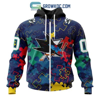 NHL San Jose Sharks Puzzle Fearless Against Autism Awareness Hoodie T Shirt