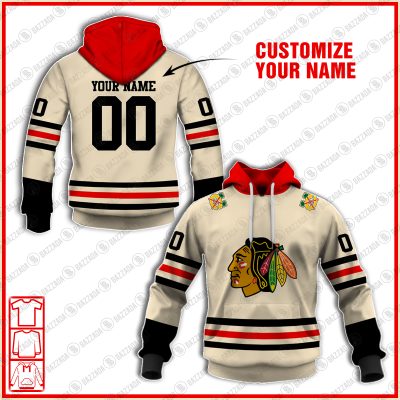 Personalize name and number hoodie 1971-72 Bill White Chicago Blackhawks Game Worn Jersey