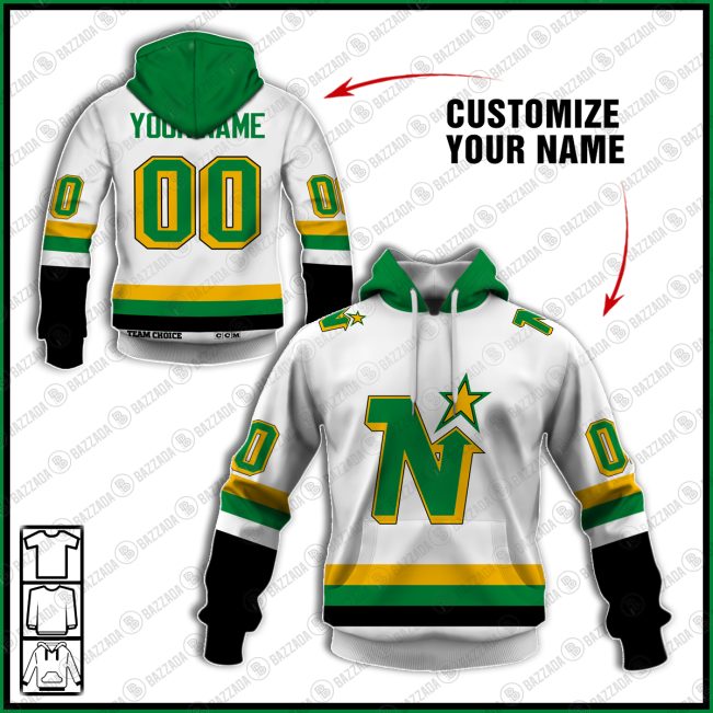 Personalize name and number hoodie 1980-1991 Dino Ciccarelli Minnesota North Stars Game Worn Jersey