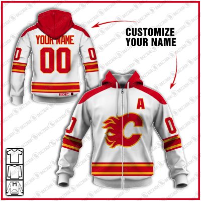 Personalize name and number hoodie 1990-91 Tim Hunter Calgary Flames Game Worn Jersey